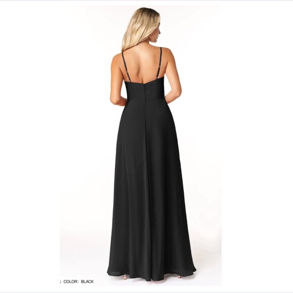 Azazie Black Spaghetti-Strap Slit Wedding Dress - Picture 2 of 5